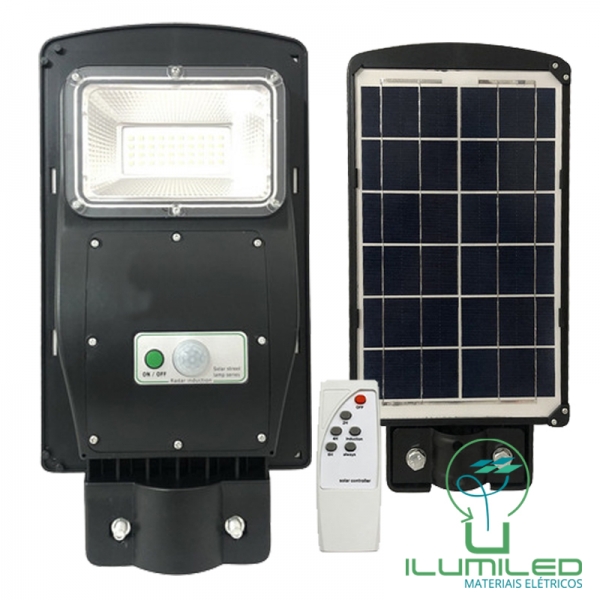 LUMINÁRIA PÚBLICA SOLAR COM CONTROLE E SENSOR 50W