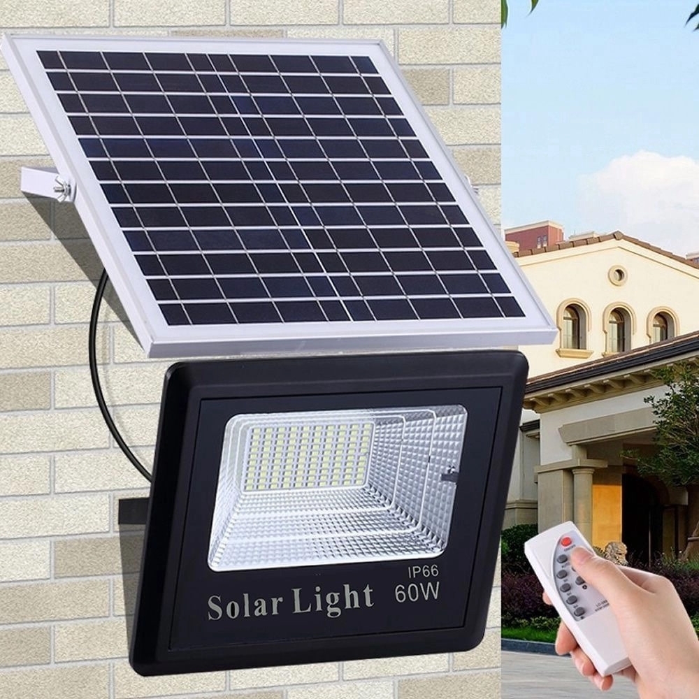 REFLETOR LED 60W COM PLACA SOLAR E CONTROLE REMOTO